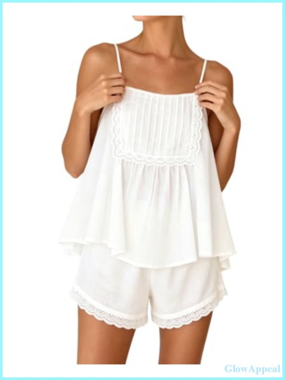Women's 2 Piece Cotton Pajama Set Sleeveless Top and Shorts